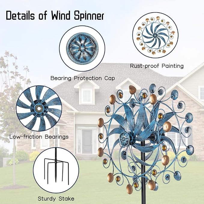 Stargarden Wind Spinner, Retro Wind Spinner Outdoor Metal Pinwheels | 63 * 13 Inch Kinetic Windmill for Yard and Garden Decor