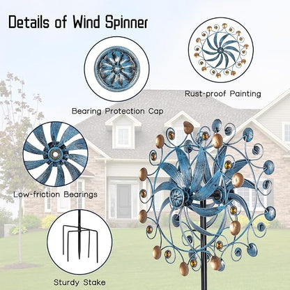 Stargarden Wind Spinner, Retro Wind Spinner Outdoor Metal Pinwheels | 63 * 13 Inch Kinetic Windmill for Yard and Garden Decor