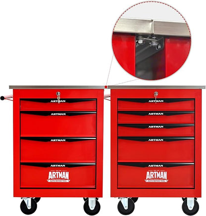 KEIKI 4 Drawers Tool Cart on Wheels,Multifunctional Rolling Tool Chest Tool Storage,Drawers Rolling Tool Trolley Organizer Tool Case for Garage, Warehouse, Workshop, Repair Shop (Red)