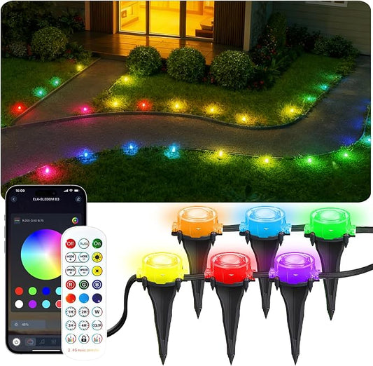 100Ft RGB Ground Lights Outdoor LED Pathway Lights, Multi Color Changing Christmas Decor Waterproof Walkway Lighting for Outside Garden Back Yard Lawn Driveway Patio Landscape Lighting, Smart Control