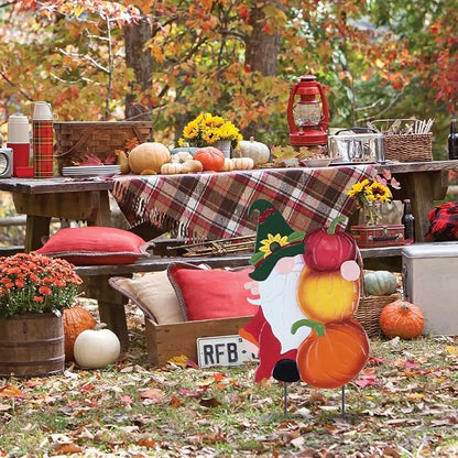 YEAHOME Fall Decorations Outdoor, Metal Gnome with Stacked Pumpkin Decorative Garden Stakes for Fall Decor, Autumn Yard Signs for Home Outside Garden Lawn Porch, Thanksgiving Decorations Outdoor