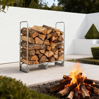 PeakPursuit 4.3FT Firewood Rack with 600d Oxford Waterproof Cover, Heavy Duty Indoor/Outdoor Steel Log Storage Rack - Wood Pile Holder Stacker Organizer for Fireplace, Patio, Fire Pit, Backyard