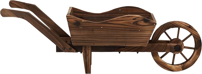 Sunnydaze Outdoor Wooden Decorative Wheelbarrow Planter - for Indoor or Outdoor Use - 35" W x 10.25" D x 12" H - Brown