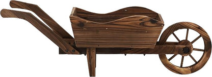 Sunnydaze Outdoor Wooden Decorative Wheelbarrow Planter - for Indoor or Outdoor Use - 35" W x 10.25" D x 12" H - Brown
