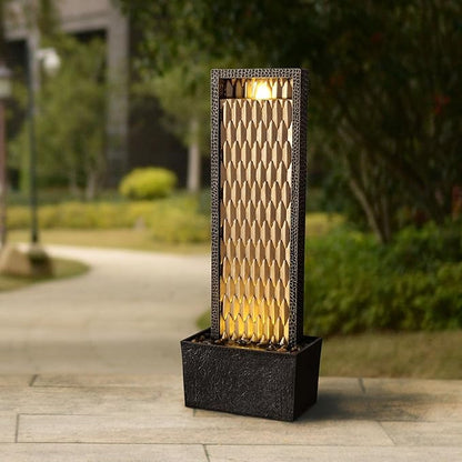 Kalona Outdoor Waterfall Fountain, Large Outdoor Water Fountain for Garden & Patio, 35.8" Tall Resin Waterfall Feature with LED Lights