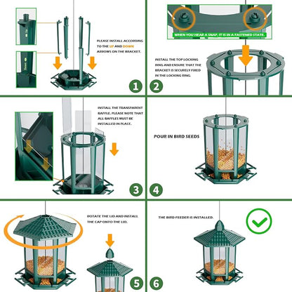 Birdream 2 Pack Bird Feeders for Outdoor Hanging, Retro Pagoda Design Fun Installation Bird Feeder, Attracting Wild Birds Chickadees Goldfinches Cardinals Finches and Sparrows - Green