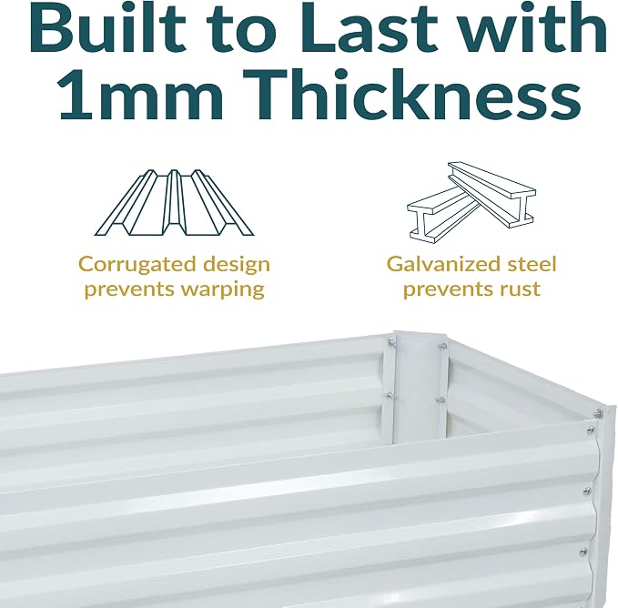 Sunnydaze Galvanized Raised Garden Bed - Outdoor Planter Box for Backyard or Patio - Steel Metal Raised Bed for Gardening Vegetables, Flowers, Herbs - 47 x 23 x 12 in - Ivory White - Rectangle