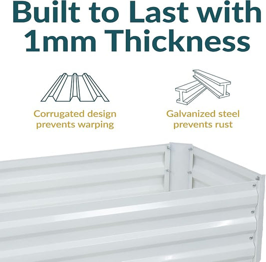 Sunnydaze Galvanized Raised Garden Bed - Outdoor Planter Box for Backyard or Patio - Steel Metal Raised Bed for Gardening Vegetables, Flowers, Herbs - 47 x 23 x 12 in - Ivory White - Rectangle