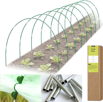 RIFNY 48 PCS Garden Hoops for Raised Beds, Greenhouse Hoops Kit Long Grow Tunnel for Row Cover, Rust-Free Fiberglass Garden Support Poles for Insect Mesh Netting Freeze Plant Cover (Green)