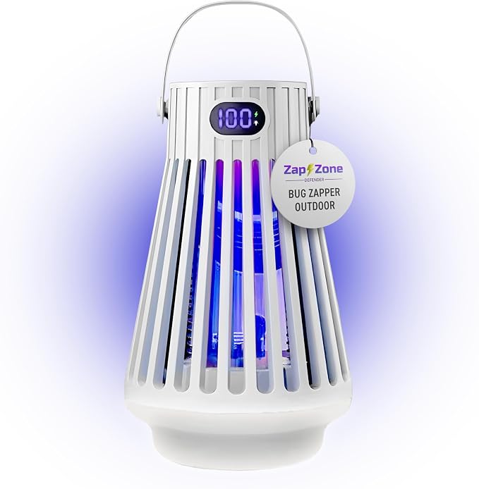 Zap Zone Defender Bug Zapper Outdoor Indoor, Rechargeable Mosquito Zapper with UV Light USB-C Electric Insect Trap Mosquito Repellent Outdoor Patio Camping Traps 3 Modes IPX5 Water Resistant Lantern