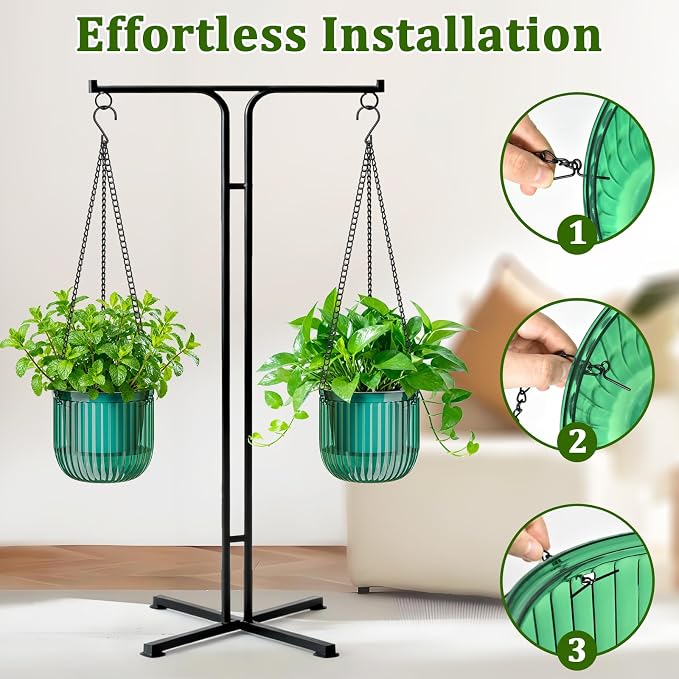 Halatool 2 Pack Self-Watering Hanging Planters for Indoor Plants, 6.5" & 8.3" Outdoor Flower Pots with Drainage Holes, Visible Water Level Indicator for Wall, Garden, Home Decor (Peacock Green)