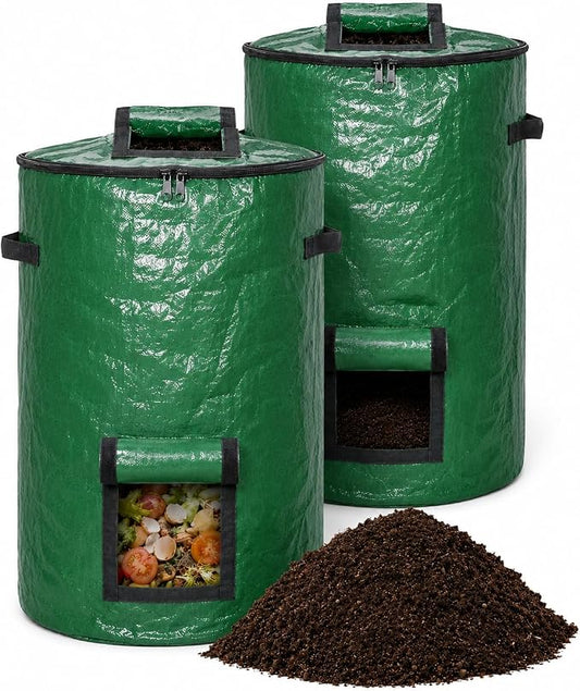 2PCS Compost Bin Outdoor with Window, 127L Garden Compost Bin Bags, Large Outdoor Collapsible Compost Bin, 34 Gallon Reusable Garden Yard Waste Bag for Yard Waste, Kitchen Scraps & Worm Compost