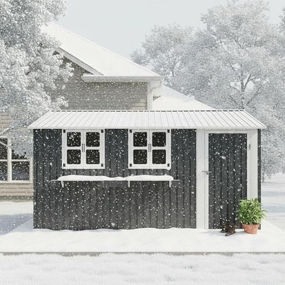 12x10 FT Outdoor Storage Shed,Tool Shed with 3 Openable Windows,Metal Building Backyard Shed w/Windowsill & Decorative Flower Rack,Lockable Single Door,Heavy Duty Waterproof,for Patio,Coal Gray
