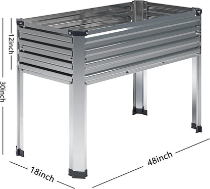 DIIYIV 2PCS Galvanized Raised Garden Bed with Legs,2PCS 48×18×30in Elevated Planter Box for Backyard,Outdoor Garden, Patio, Balcony, 300lb Capacity,Silver