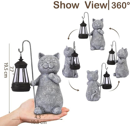 Qeeman Solar Cat for Garden Decor: Weatherproof Resin Statues | Warm Glow Lantern Outdoor Decoractions for Yard Pathway Patio Porch Balcony Front, Gifts for Mom Grandma Lovers