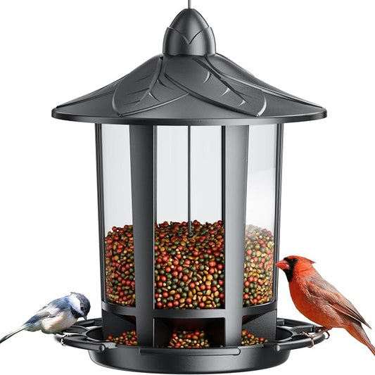 Birdream Bird Feeders for Outdoor Hanging, Assembly Required, 1-Min Easy Setup, Charming Castle Design, Attracting Cardinals Chickadees Goldfinches & Sparrows - Black