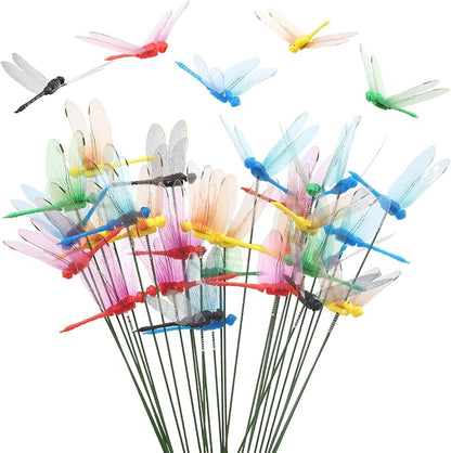 30PCS 3D Dragonfly Garden Stakes Dragonfly Garden Decor for Yard Ornaments | Colorful Dragonfly Garden Stakes Waterproof Dragonfly Garden Decorations for Keep Bugs Away Outdoor Stakes Decor