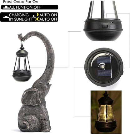 IVCOOLE Elephant Statue, Elephant Garden Statue with Solar Light, Elephant Decor, Outdoor Elephants Statue, Elephants Gifts for Mom
