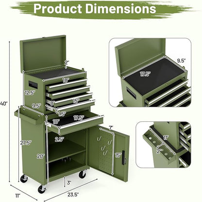Goplus Tool Chest, 5 Drawers Rolling Tool Cabinet with Detachable Top Toolbox, Universal Lockable Wheels, Lock Bar, Protective Liner & Tool Rack, Metal Tool Storage Cart, Tool Box for Garage Workshop