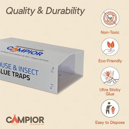 Campior Glue Traps [36 Pack] Pre-Baited Mouse Traps - Ultra-Adhesive Glue Boards for Rodents/Mice, Rats/Snakes/Lizards/Insects - Safe Non-Toxic Sticky Mouse Traps Indoors for Home Office, Garage.
