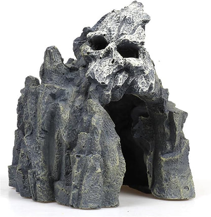 Fish Tank Decorations, Large Aquarium Decor Accessories with Skull Rock Mountain Cave, Bearded Dragon Hideout, Reptile & Amphibian Habitat Hideouts (Dark Gray Mountain)