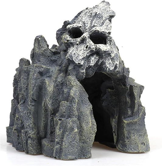 Fish Tank Decorations, Large Aquarium Decor Accessories with Skull Rock Mountain Cave, Bearded Dragon Hideout, Reptile & Amphibian Habitat Hideouts (Dark Gray Mountain)