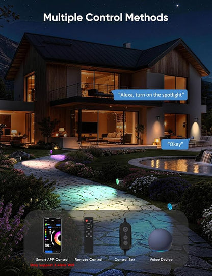 APPECK Landscape Lighting, RGBW Low Voltage Landscape Lights with APP Control, IP65 Waterproof Outdoor Spot Lights, Color Changing Spotlights for Yard, Garden,Trees, Patio & Holiday Decor, 6 Pack