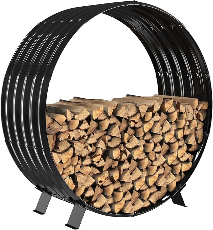 Round Metal Sheet Firewood Rack Indoor by Fireplace/Outdoor Beside Fire Pit -with Metal Legs,Rustproof,Durable & Stylish Firewood Holder (Circle, 40 Inches Diameter)