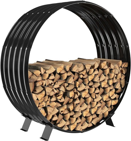 Round Metal Sheet Firewood Rack Indoor by Fireplace/Outdoor Beside Fire Pit -with Metal Legs,Rustproof,Durable & Stylish Firewood Holder (Circle, 40 Inches Diameter)