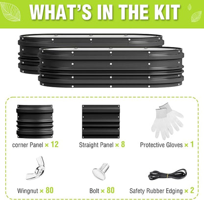 WORKPRO 2PK 4x2x1ft Outdoor Galvanized Raised Garden Bed Kit, Rust & Corrosion Protection, Easy Assembly, Safe Edge, Ideal for Vegetables & Flowers, Black