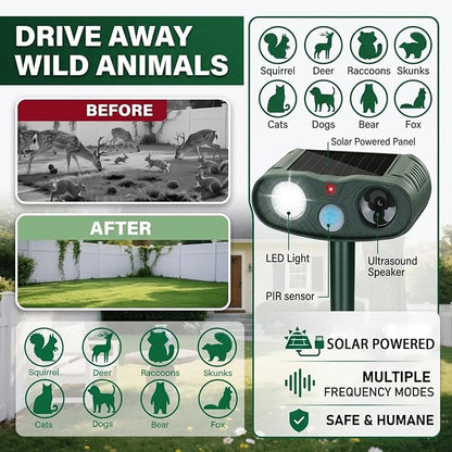 Sonic Fortress Pro Deer Repellent Device,2 Pack Solar Animal Repeller | 2026 Motion Sensor Squirrel Fortress Pro Raccoon,Cat Repellent Outdoor with LED Flash Light for Garden, Farm, Yard