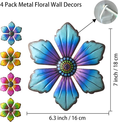 Gooyule Metal Flower Wall Art - Colorful Floral Decor for Indoor Outdoor Hanging - Home Office Garden Yard Wall Decoration Set (Metal Flower Decor B)
