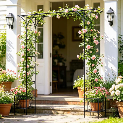 90" Garden Arbor Metal Arch Trellis for Climbing Plants with Planter Box | Outdoor Arbors Archway Pergola for Wedding Ceremony Party Decoration Flat Top Trellises for Rose Vine Backyard Lawn Patio