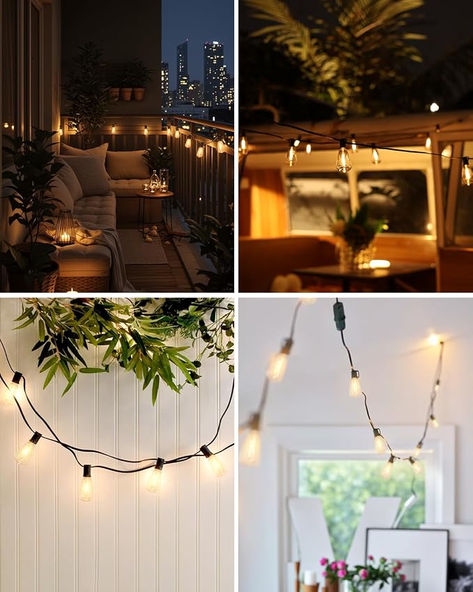 BRIMAX 10FT Outdoor String Lights with 10 Bulbs,ST38 1W Plastic LED Edison Bulbs, Shatterproof, Waterproof String Lights, Perfect for Bistro, Pergola, Backyard and Garden | Shatterproof and Waterproof Edison Bulb String Lights, Perfect for Bistro, Perg...