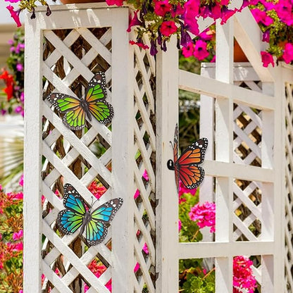 EOORAU Metal Butterfly Wall Decor - 3 Pack Lifelike Butterflies Wall Art Sculpture Hanging Decorations for Indoor or Outdoor, Yard Patio Fence Garden Decoration