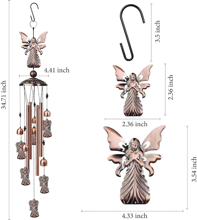 35" Angel Wind Chimes Outdoor Angel Gifts for Women/Men/Mom/Grandma Birthday Gifts Memorial Gift Metal WindChimes for Outside/Indoors, Home, Lawn, Porch, Patio, Garden Decor, Yard Decorations