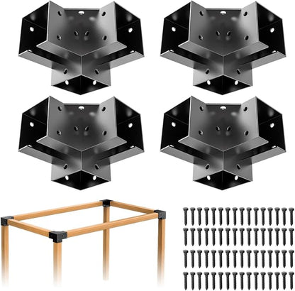 Pergola Bracket Kit 4x4(Inner 3.6"x3.6"), 4pcs 3-Way Right Angle Corner Bracket, Heavy Duty DIY Pergola Kit with Powder Coating, for Gazebos, Patio Pergolas, Log Cabin Outdoor, with Screws