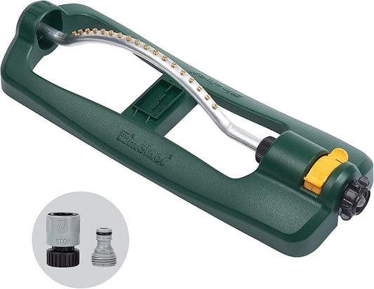 Melnor 65132AMZ Turbo Oscillating Sprinkler with Watering Gauge, Covers Up to 3,600 Sq. Ft., 18 Brass Nozzles, Adjustable Watering Range, Quick Connect Bundle, Green, Yellow