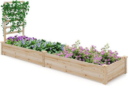 S AFSTAR Raised Garden Bed with Trellis & Planter Box, 93" L x 25" W x 40" H Outdoor Wooden Planter Box Kit for Flower Herb Vegetable Fruit Climbing Vines, Elevated Gardening Bed for Garden Patio