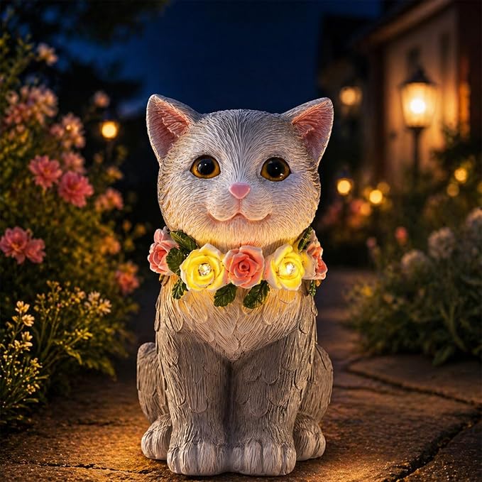 Garden Statue Cat Figurine Decor – Outdoor Decoration for Garden Yard Lawn Home Decor Outside : Fahters Day Memorial Gifts