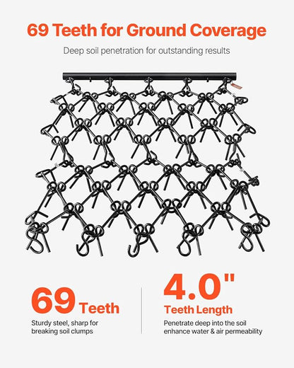 VEVOR Drag Harrow, 4 ft x 4 ft Durable Chain Harrow with 69 Sharp Teeth, Suitable for ATV UTV Tractor, Ideal for Soil Preparation, Seeding, Smoothing Landscapes, and Yard Gravel Driveway Maintenance