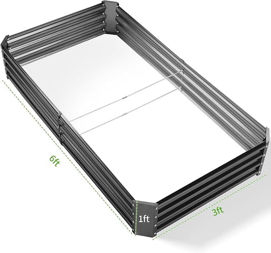 Land Guard 3 Pack 6×3×1ft Galvanized Metal Raised Garden Bed, Metal Planter Kit Box Outdoor for Deep-Rooted Vegetables, Flowers, Green and Herbs, Modern Grey