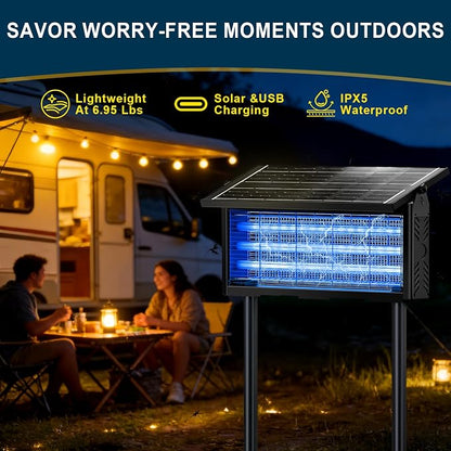 Solar Bug Zapper Outdoor 18W | 9600mAh, 365–395nm UV, Dusk-Dawn Sensor, IPX5 Waterproof, 20ft Cord, Indoor & Outdoor for Home, Patio, Garden, Deck, Camping