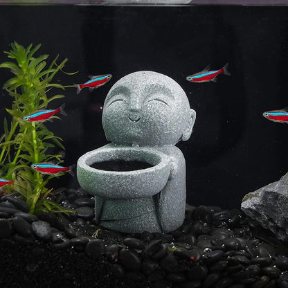 Mini Zen Monk Praying Statue Candle Holder Small Buddha Jizo Figurine Sandstone Feng Shui Sculpture Ornament for Fish Tank Decor Home Garden Good Luck Decoration - Carry Basin