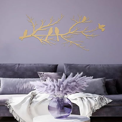 ESTART Metal Birds Wall Art, Metal Vivid Birds on Branch Silhouette Wall Decor Gold Leaves with Bird Outdoor Hanging Wall Sculpture for Home Living room Bedroom Balcony Garden (Gold, Small)