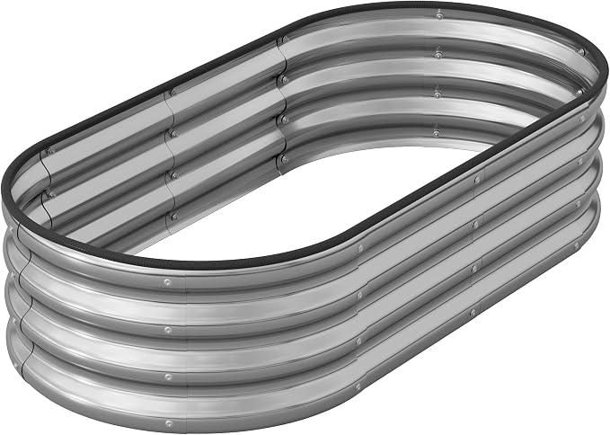 Metal Raised Garden Bed Kit, 4×2×1ft Outdoor Planter Boxes with Easy Assembly, Oval Large Galvanized Gardening Raised Bed for Vegetables, Fruits, Flower Silver