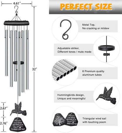 Sympathy Wind Chimes for Outside Deep Tone, Memorial for Loss of Loved One Prime, Bereavement Condolence Remembrance Funeral Gifts for Grieving Friends Loss of Mother Father