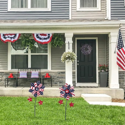 YEAHOME 4th of July Decorations Outdoor, 22.4" Set of 2 Red White Blue Metal Flowers Decorative Garden Stakes for Memorial Day Decorations, Yard Signs Patriotic Decorations for Garden Lawn Porch