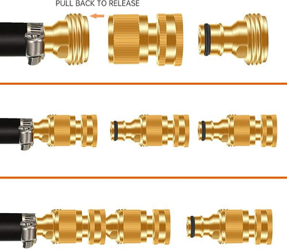 Garden Water Pipe Quick Connect, No-Leak 3/4 Inch GHT Thread Fitting Water Hose Female Adapter, Heavy-Duty Rust Resistant Brass Water Pipe Connector, Easy to Use (2 Female Connect ）