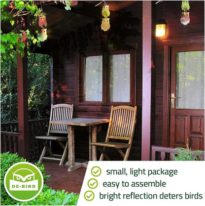 De-Bird Acrylic Reflective Owl Decoys - Sunlight-Activated Owl Reflectors to Scare Birds Away - Crow Deterrent for Patio & Garden - Outdoor Hanging Bird Scare Decoys - 8-Pack, Silver